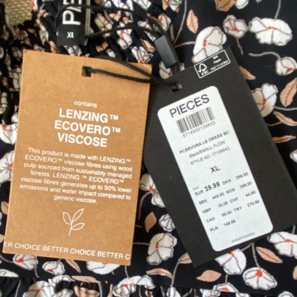 Pieces Black White Floral Flutter Long Sleeve Smocked Mock Neck Dress-Sz-XL - Picture 13 of 16